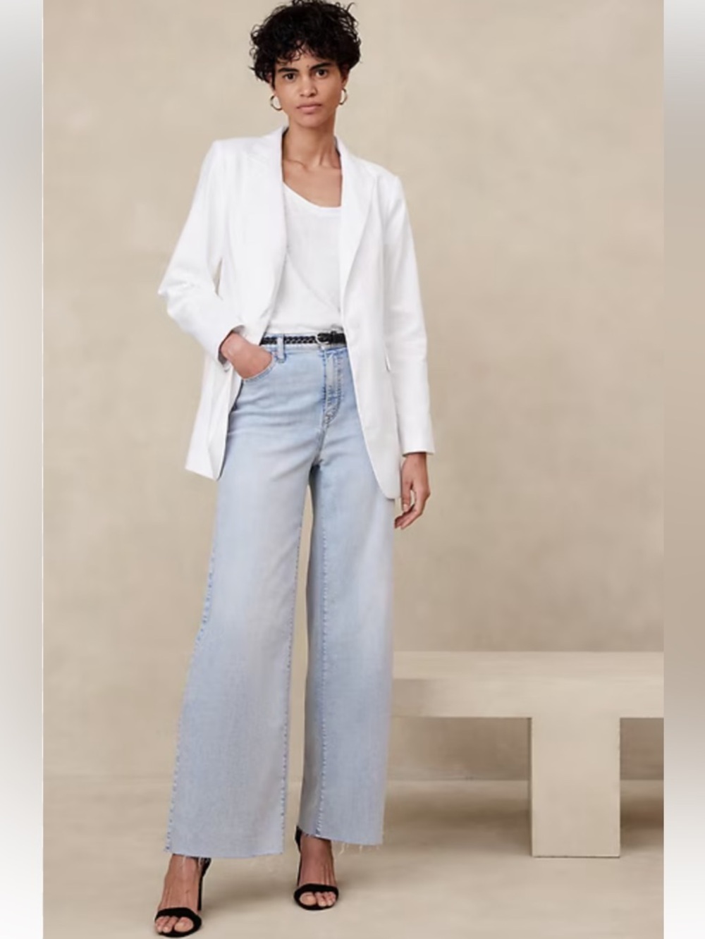 Banana Republic Linen Blend Long and Lean Blazer Jacket Womens Size 6